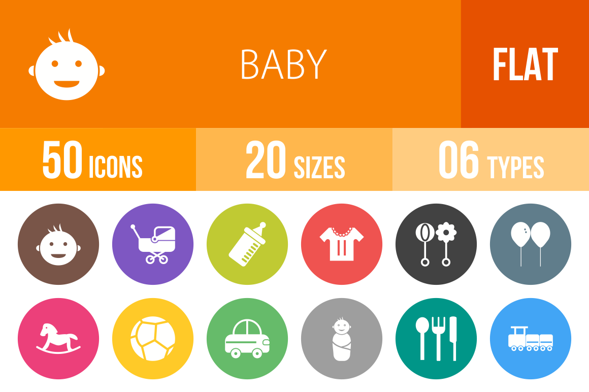 50 Baby Flat Round Icons - Overview - IconBunny