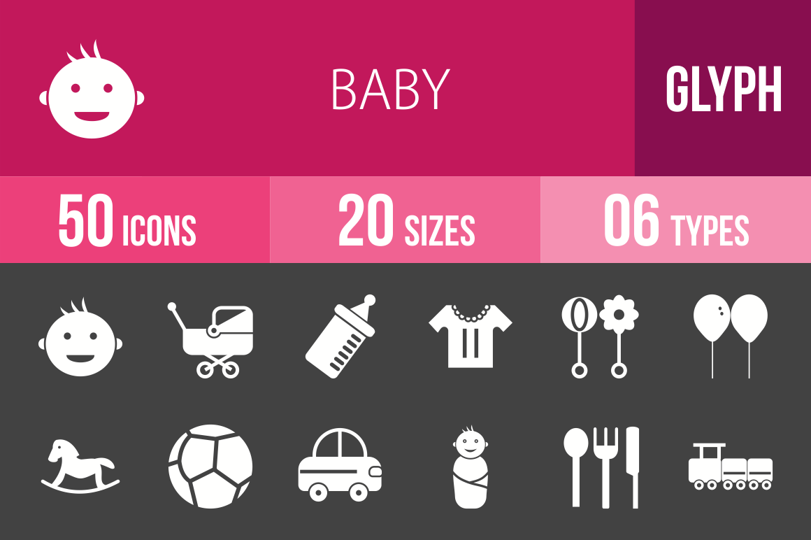 50 Baby Glyph Inverted Icons - Overview - IconBunny