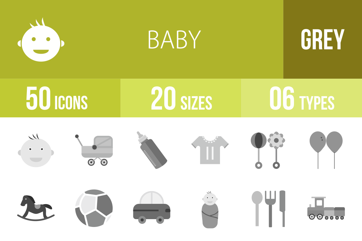 50 Baby Greyscale Icons - Overview - IconBunny
