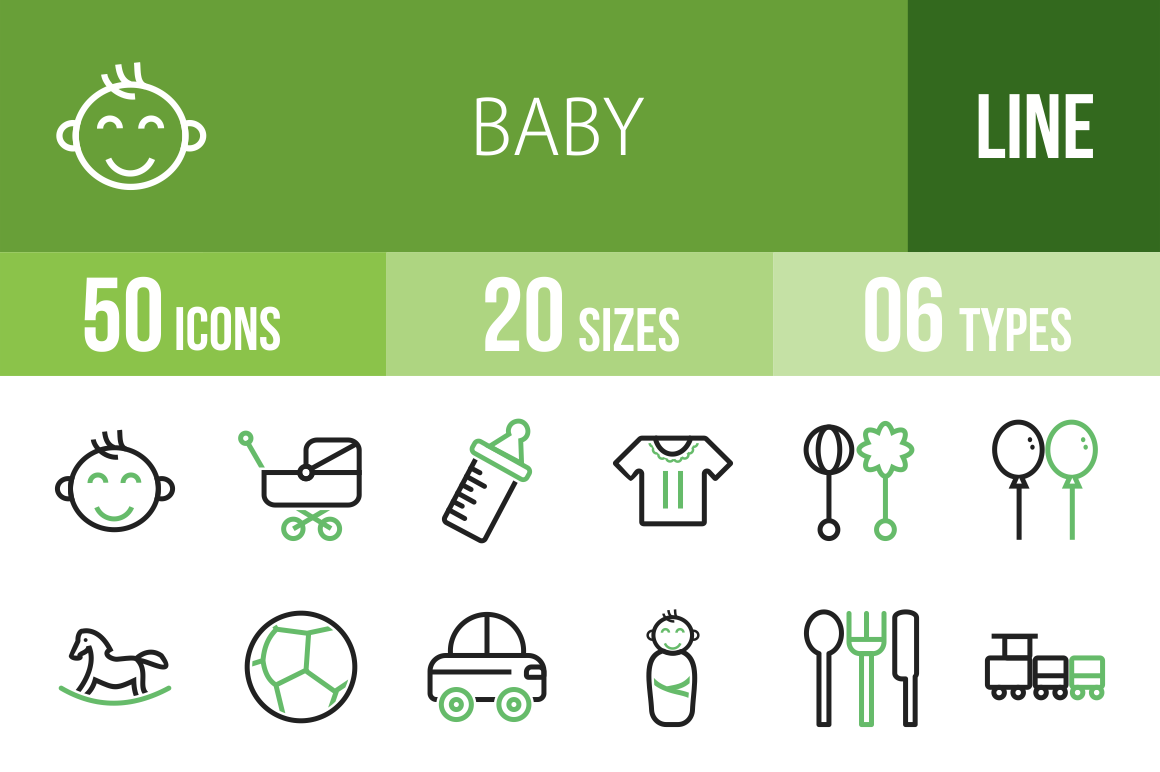 50 Baby Line Green Black Icons - Overview - IconBunny