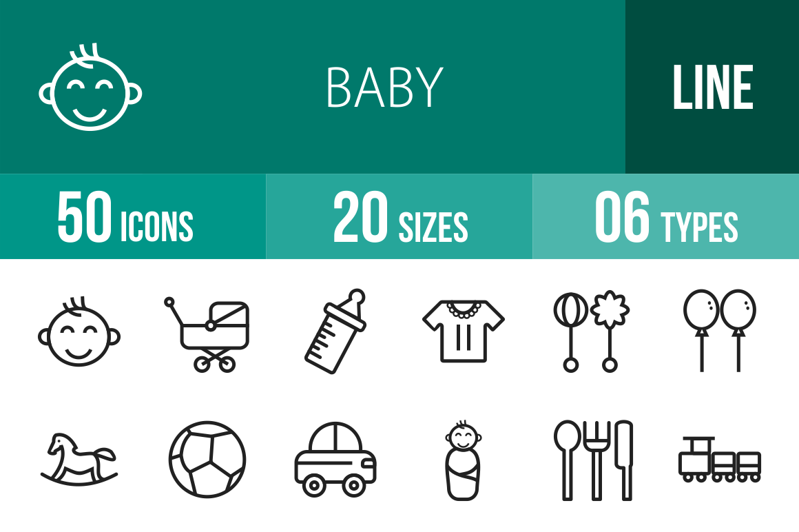 50 Baby Line Icons - Overview - IconBunny