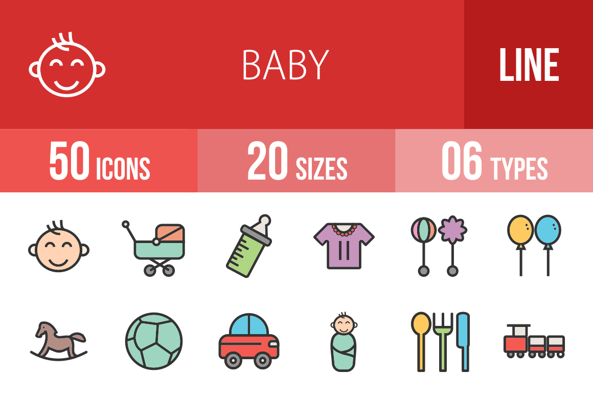 50 Baby Line Multicolor Filled Icons - Overview - IconBunny