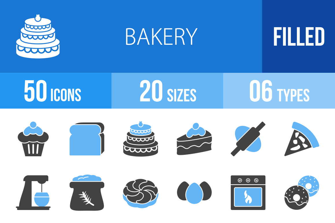 50 Bakery Blue Black Icons - Overview - IconBunny