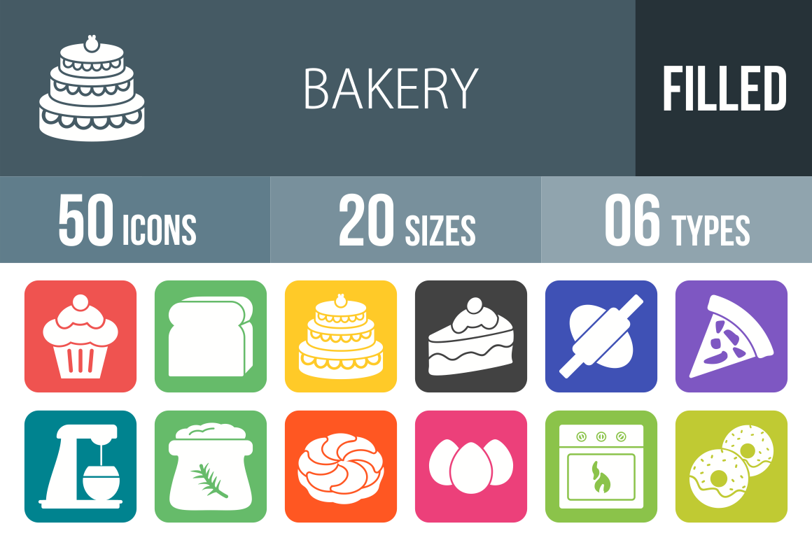 50 Bakery Flat Round Corner Icons - Overview - IconBunny