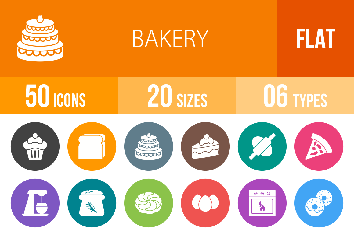 50 Bakery Flat Round Icons - Overview - IconBunny