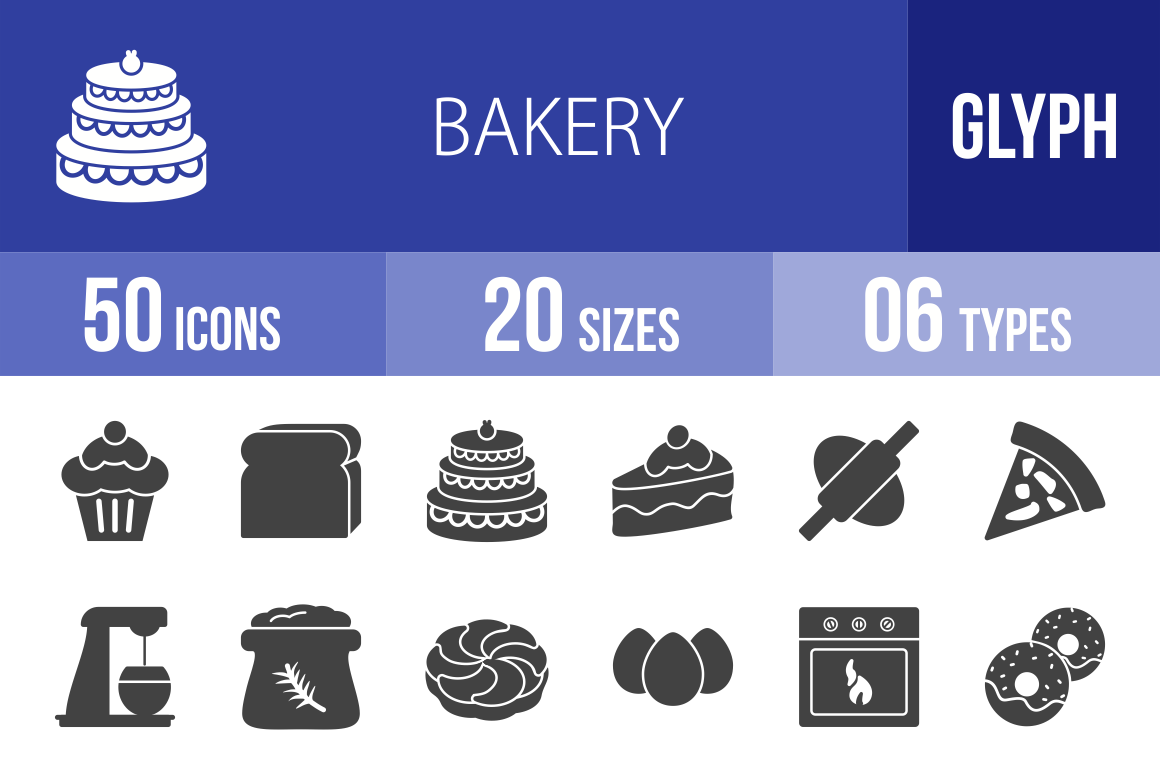 50 Bakery Glyph Icons - Overview - IconBunny