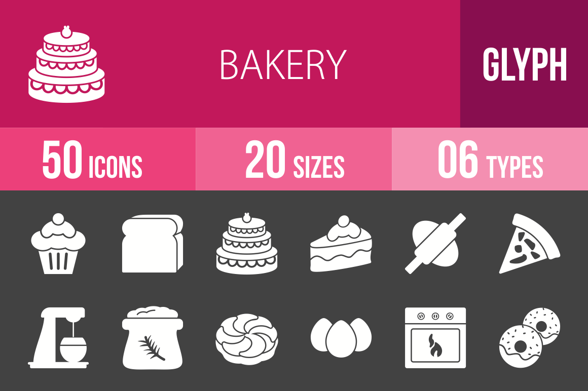 50 Bakery Glyph Inverted Icons - Overview - IconBunny