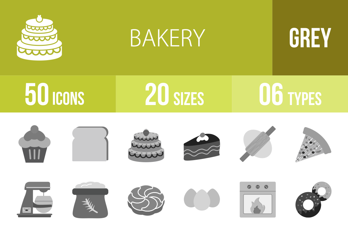 50 Bakery Greyscale Icons - Overview - IconBunny
