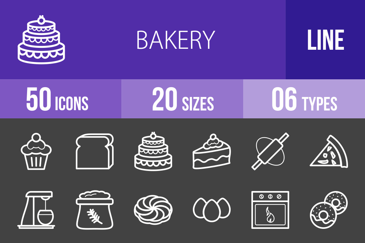 50 Bakery Line Inverted Icons - Overview - IconBunny