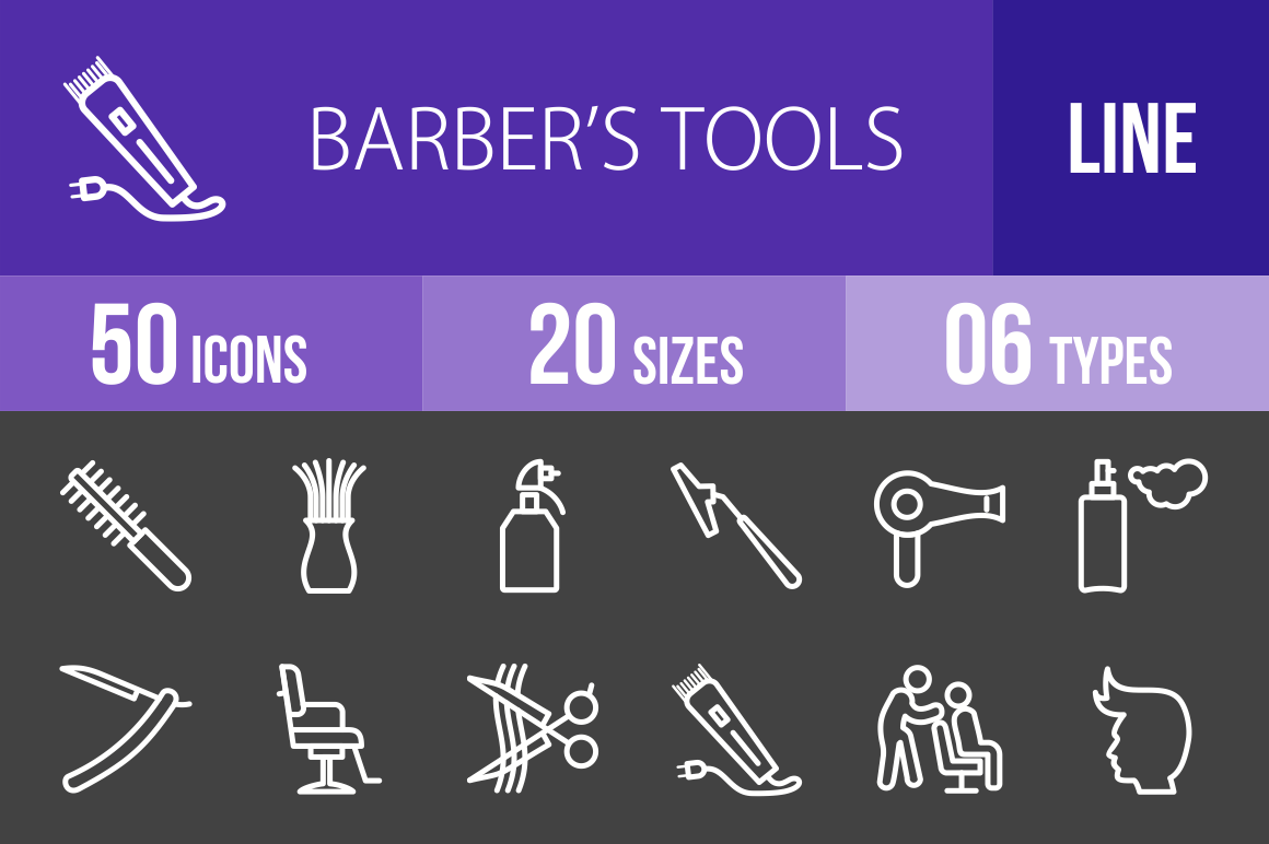 50 Barber's Tools Line Inverted Icons - Overview - IconBunny
