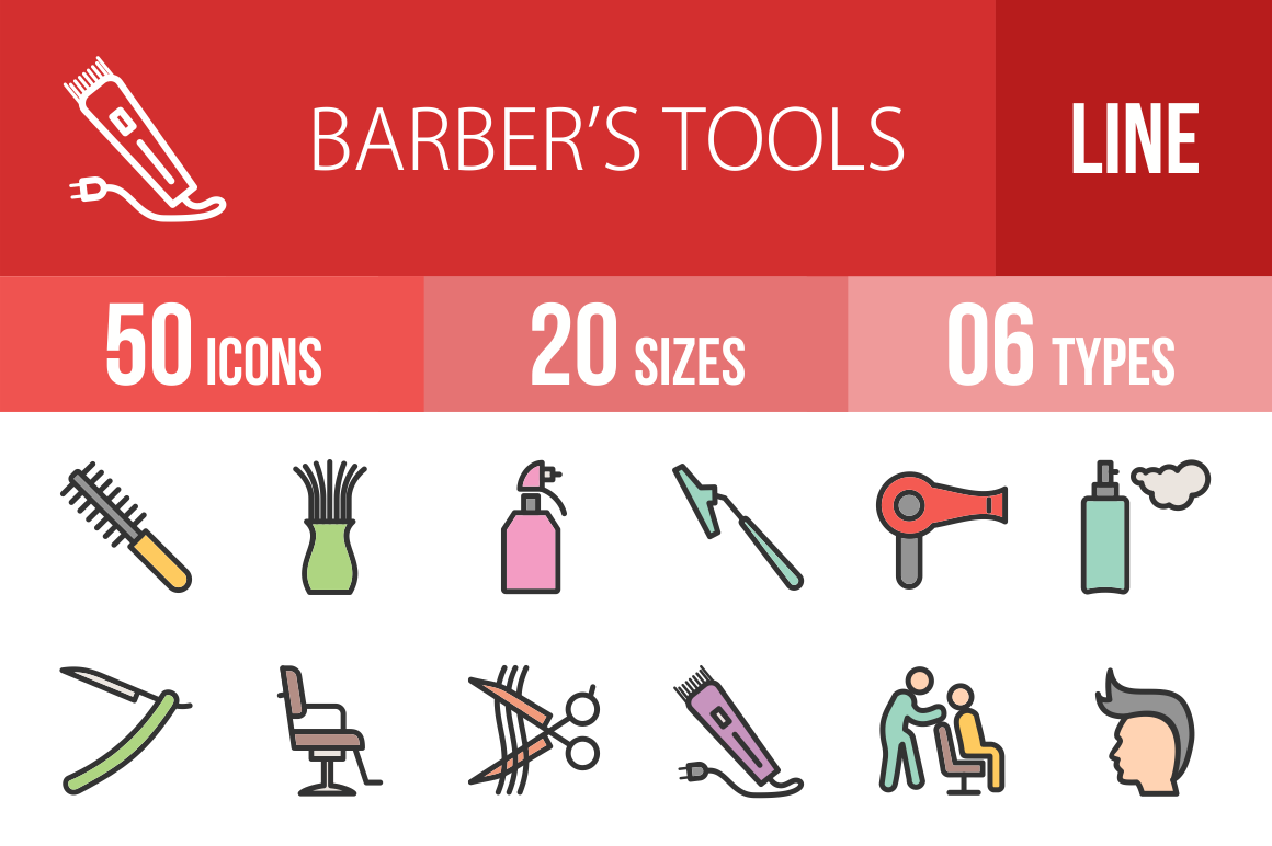 50 Barber's Tools Line Multicolor Filled Icons - Overview - IconBunny