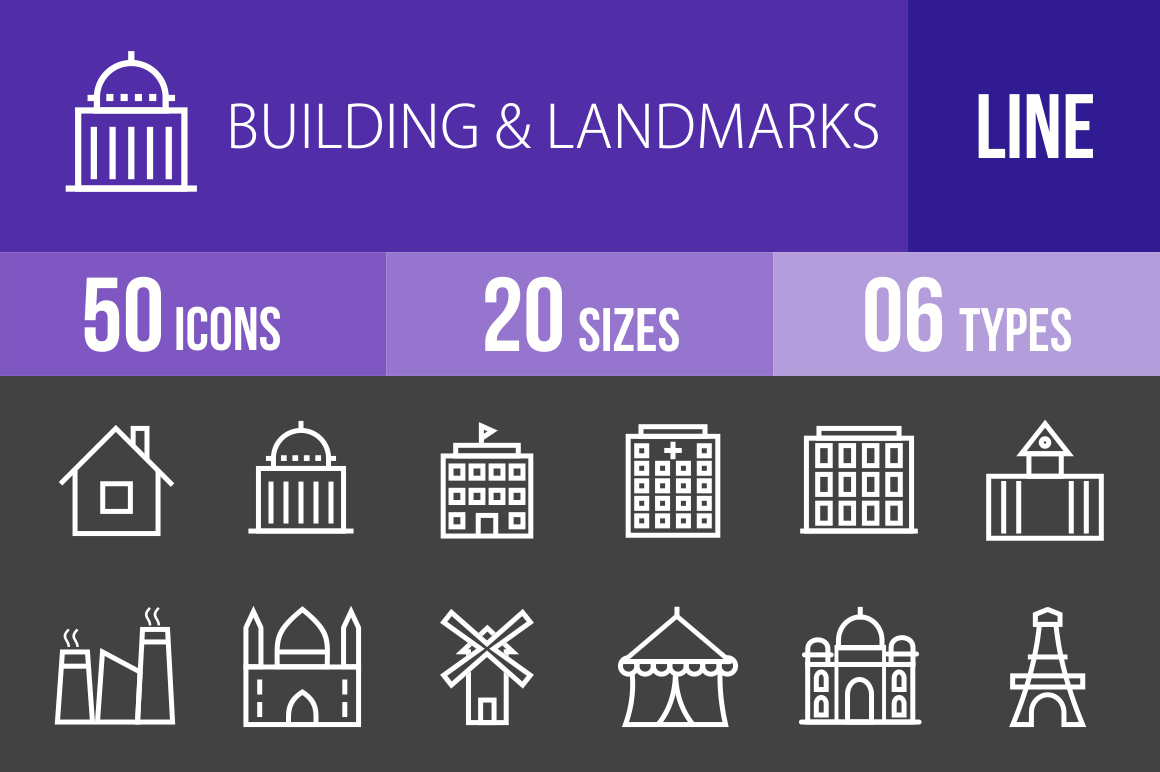 50 Buildings & Landmarks Line Inverted Icons - Overview - IconBunny