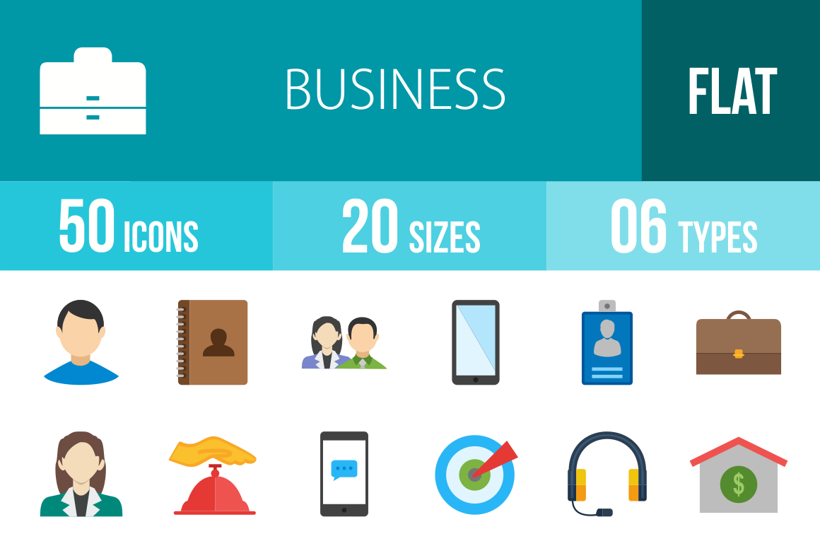 50 Business Flat Multicolor Icons - Overview - IconBunny