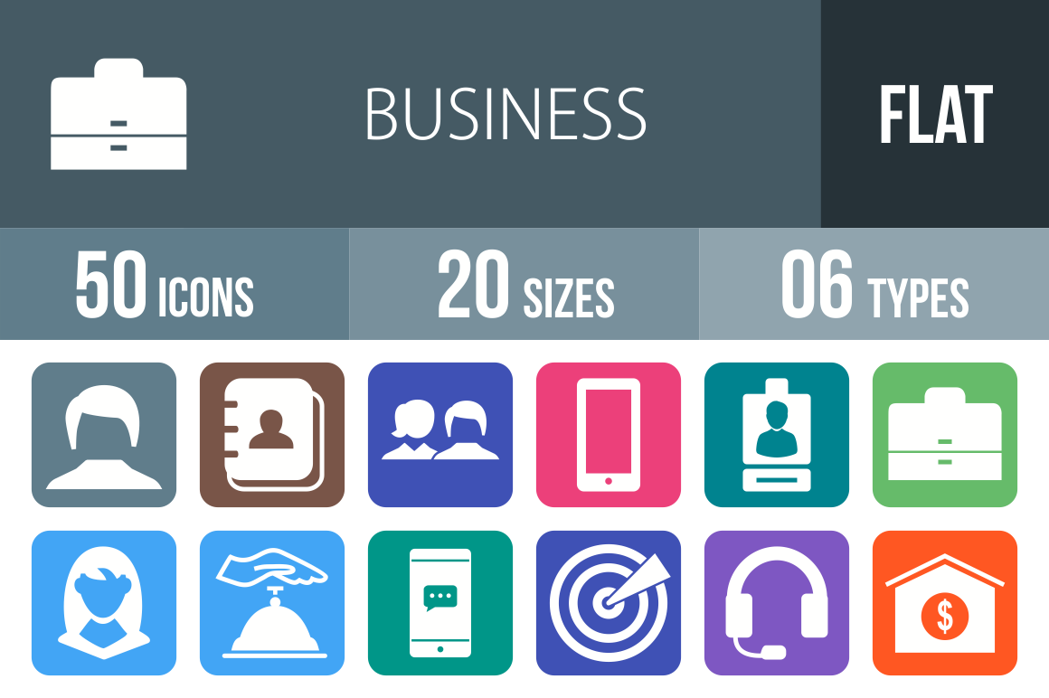 50 Business Flat Round Corner Icons - Overview - IconBunny