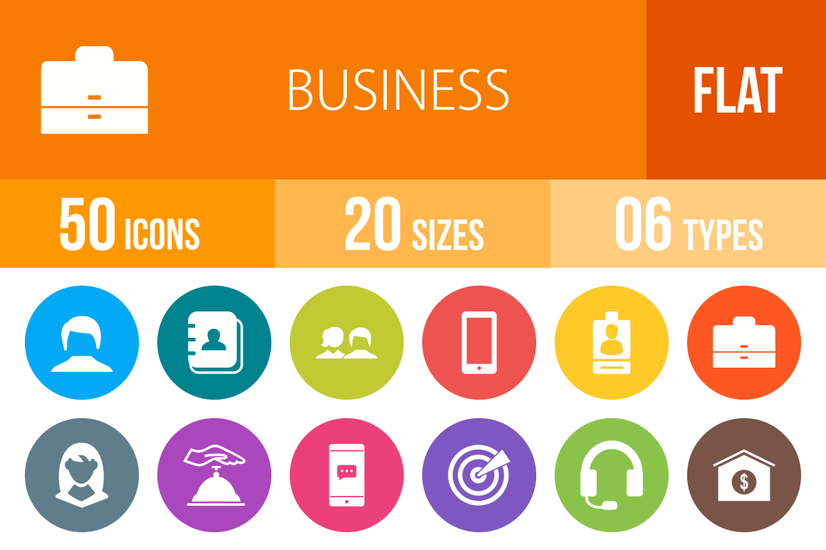 50 Business Flat Round Icons - Overview - IconBunny