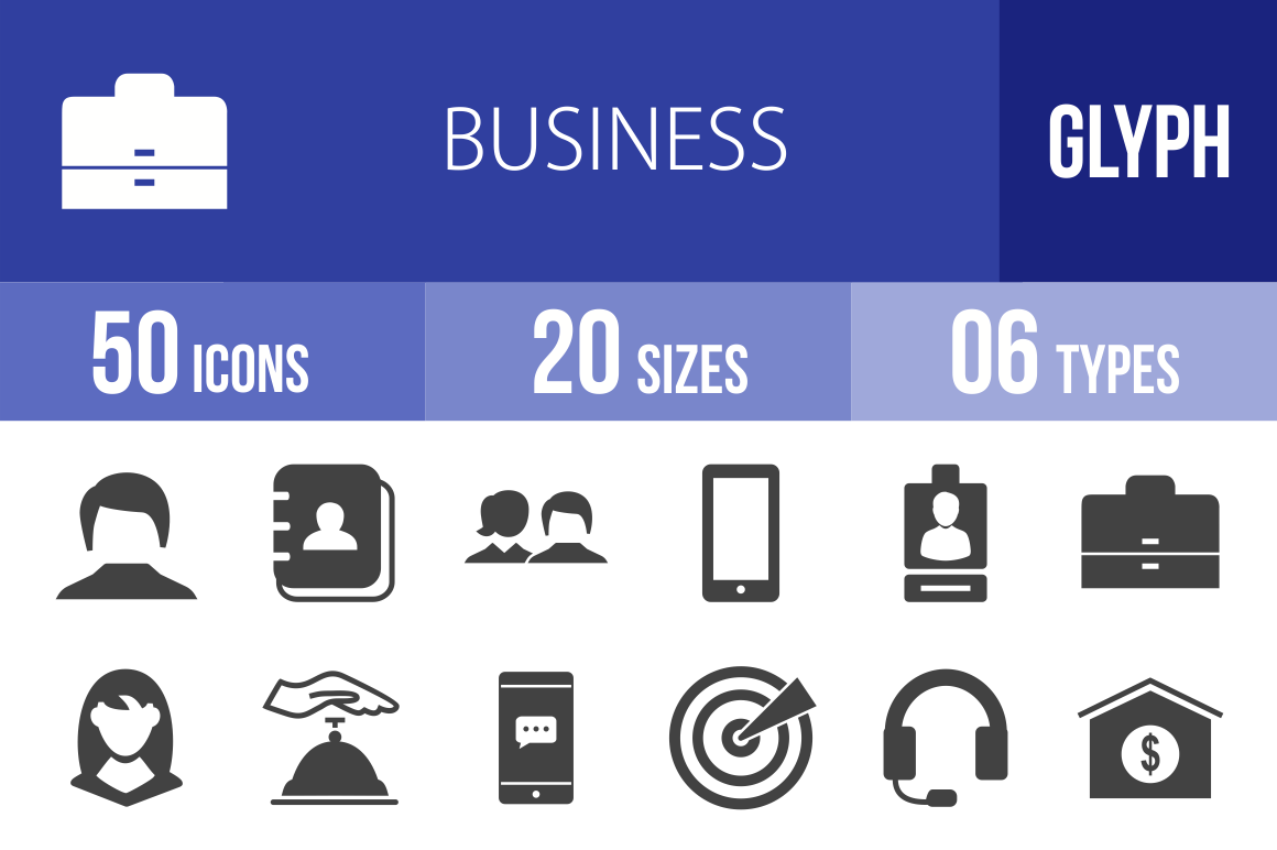50 Business Glyph Icons - Overview - IconBunny