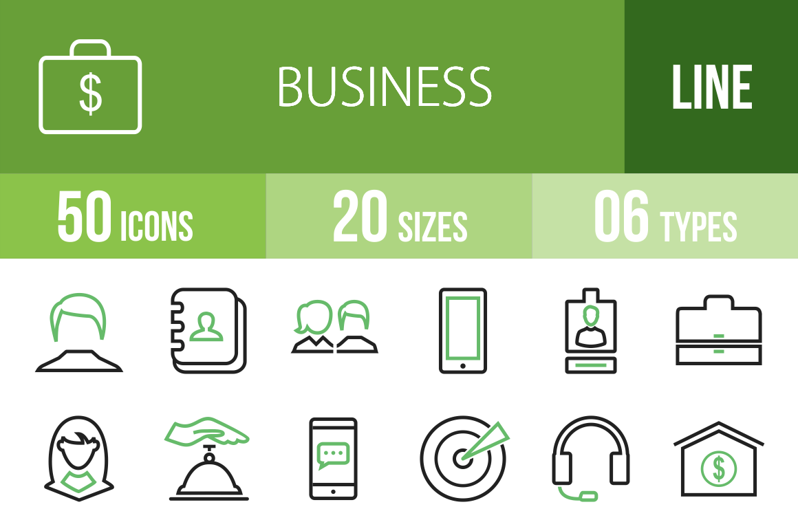 50 Business Line Green & Black Icons - Overview - IconBunny