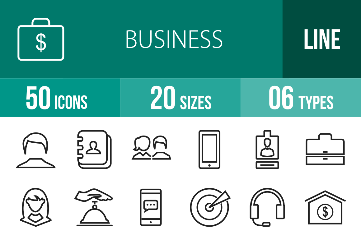 50 Business Line Icons - Overview - IconBunny