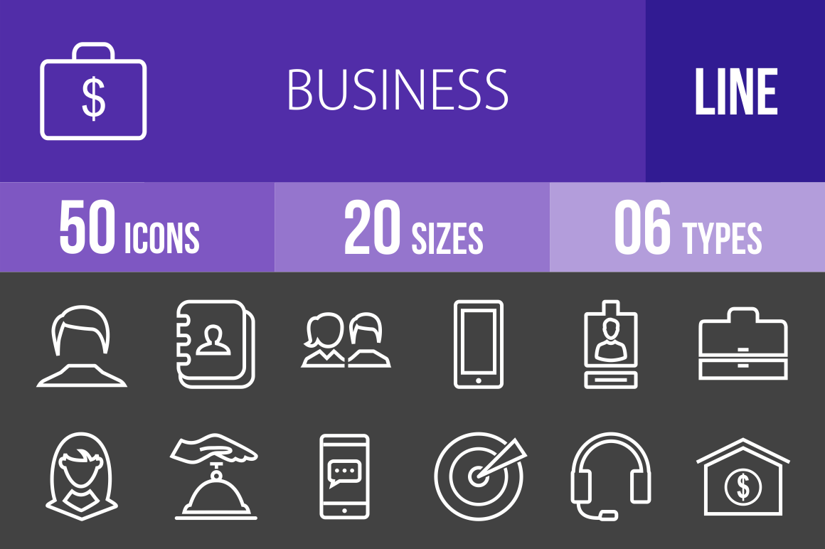 50 Business Line Inverted Icons - Overview - IconBunny