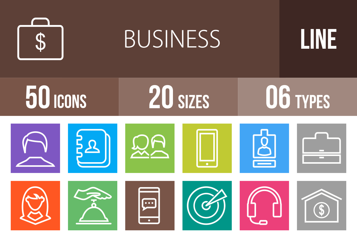 50 Business Line Multicolor B/G Icons - Overview - IconBunny