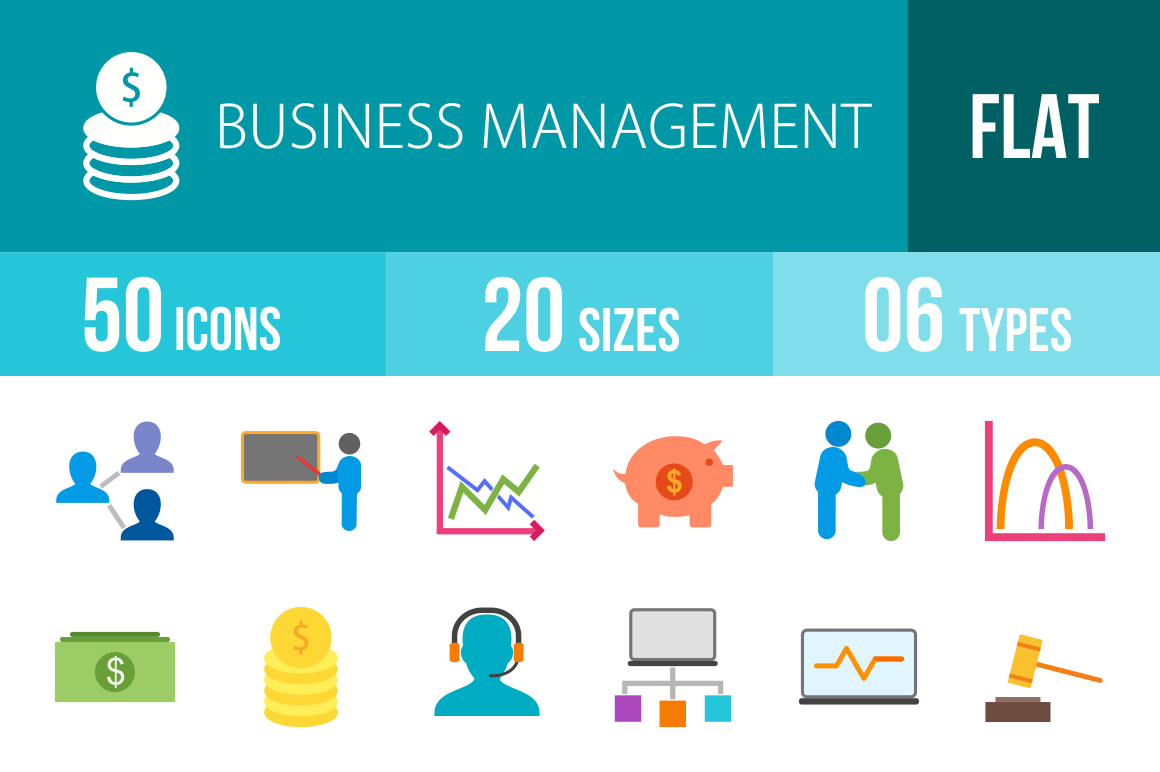50 Business Management Flat Multicolor Icons - Overview - IconBunny