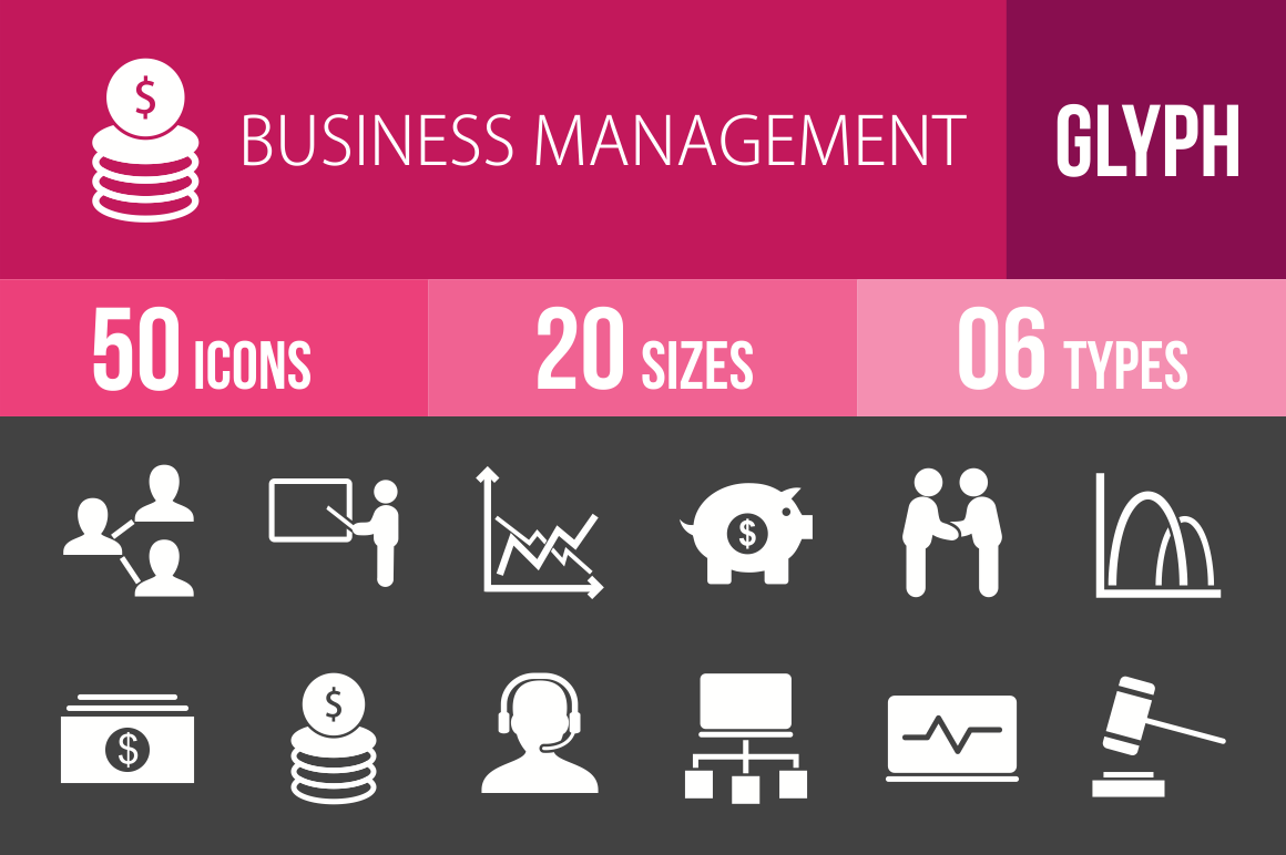 50 Business Management Glyph Inverted Icons - Overview - IconBunny