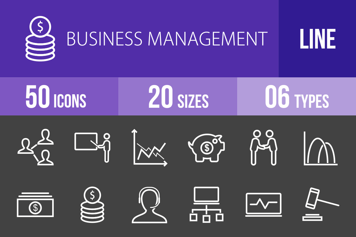 50 Business Management Line Inverted Icons - Overview - IconBunny