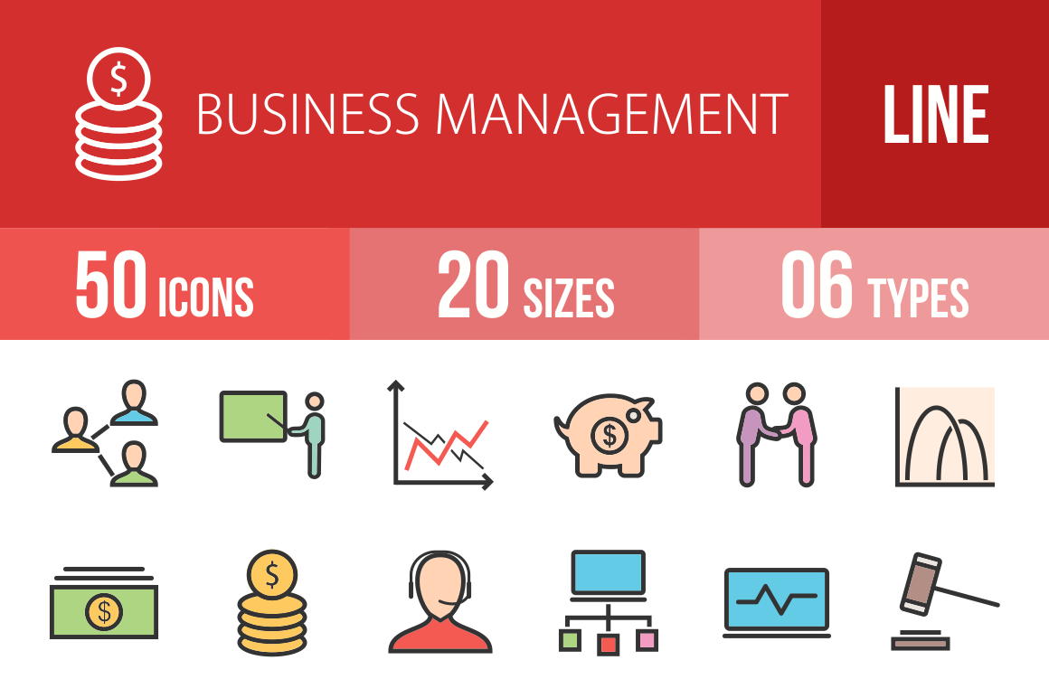 50 Business Management Line Multicolor Filled Icons - Overview - IconBunny