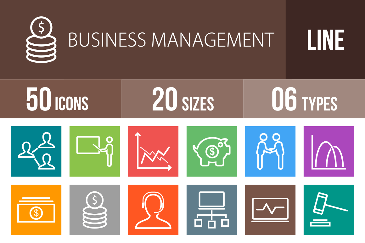50 Business Management Line Multicolor B/G Icons - Overview - IconBunny
