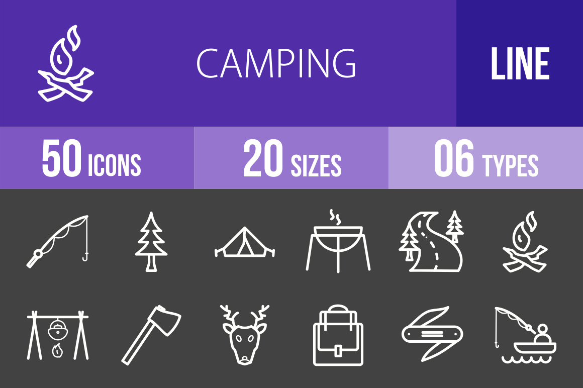 50 Camping Line Inverted Icons - Overview - IconBunny