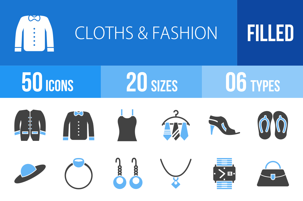 50 Clothes & Fashion Blue & Black Icons - Overview - IconBunny