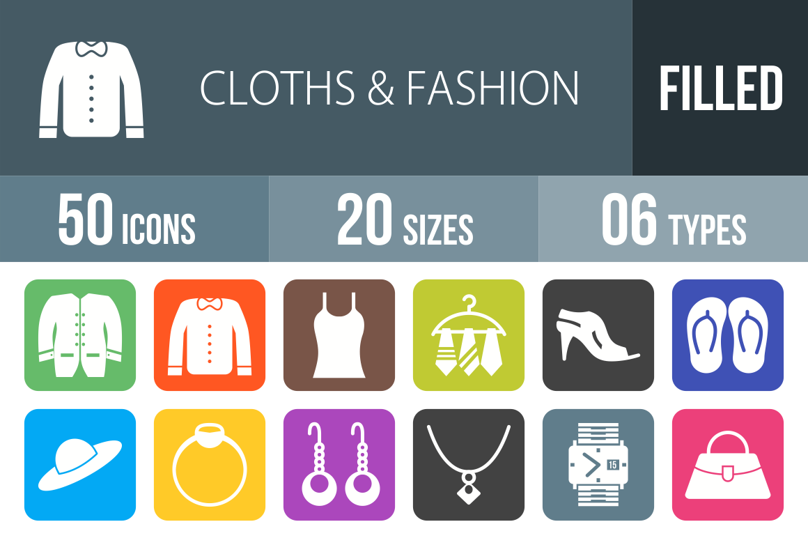 50 Clothes & Fashion Flat Round Corner Icons - Overview - IconBunny