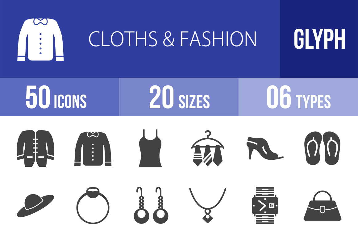 50 Clothes & Fashion Glyph Icons - Overview - IconBunny
