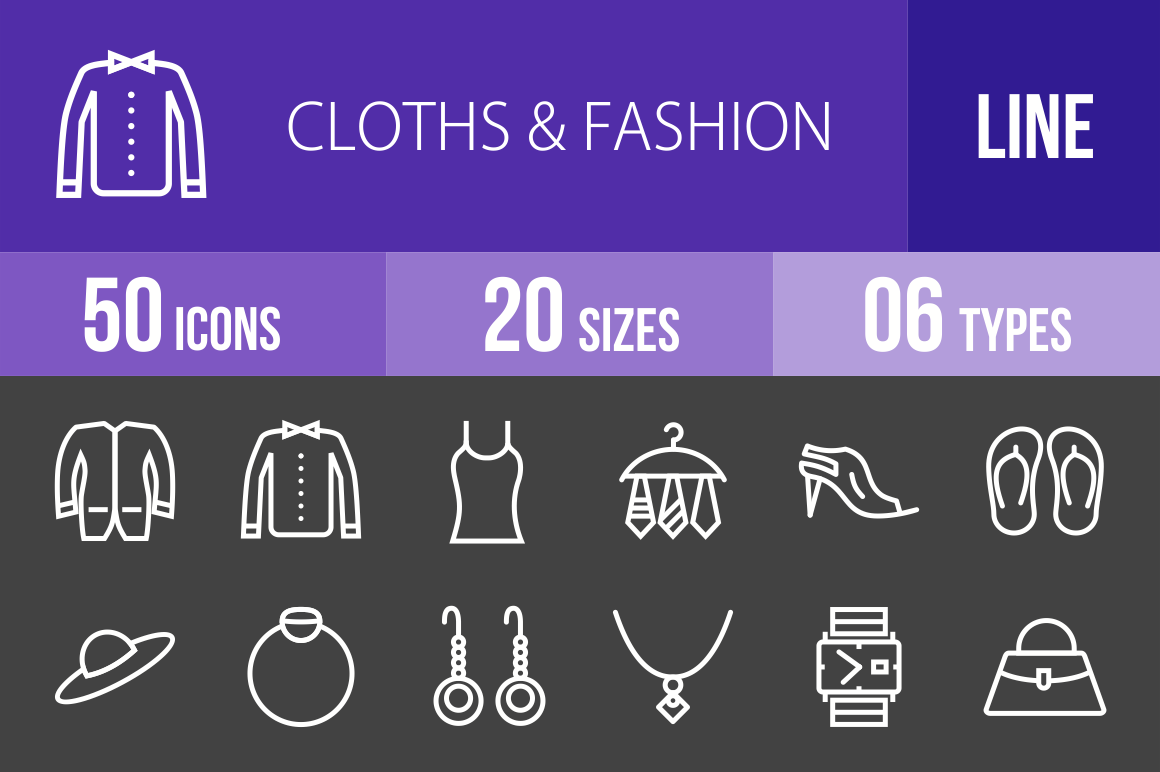 50 Clothes & Fashion Line Inverted Icons - Overview - IconBunny