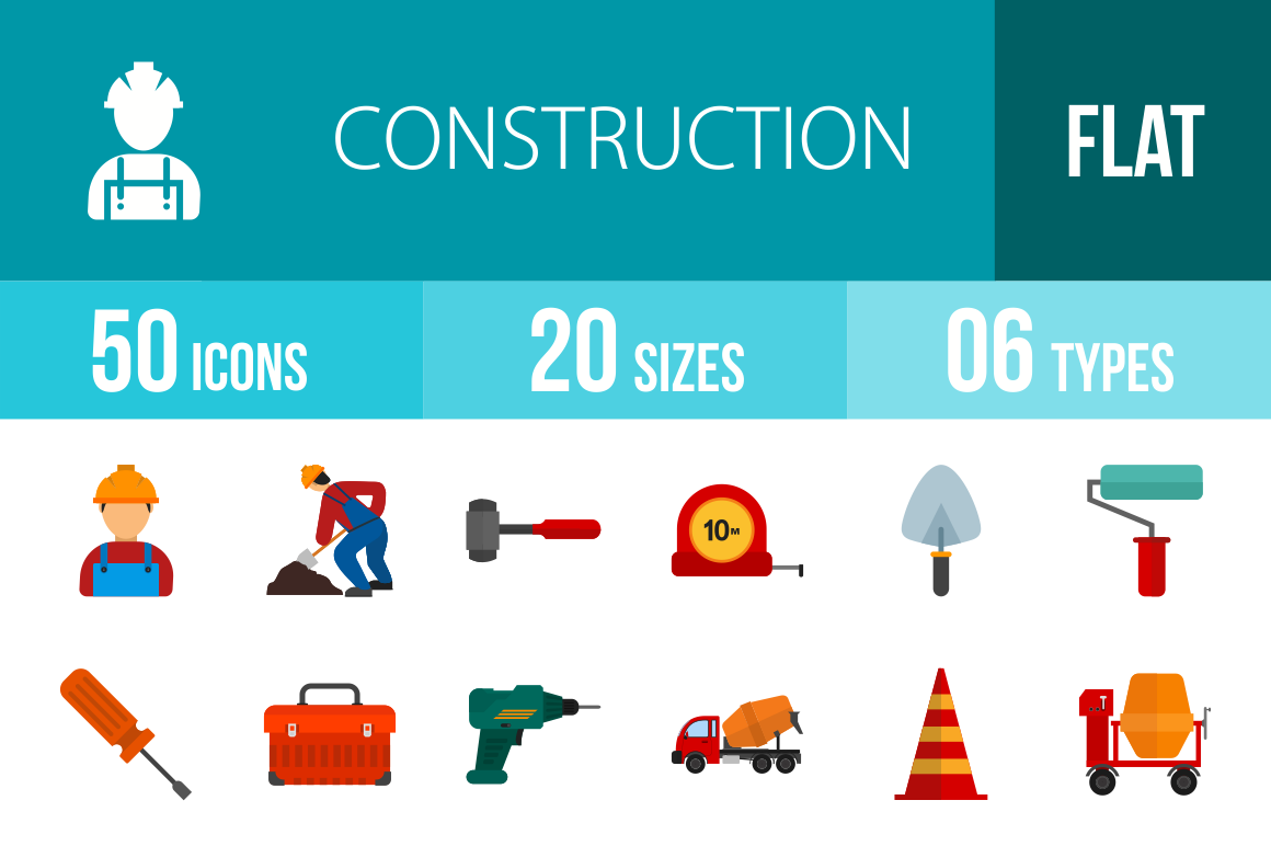 50 Construction Flat Multicolor Icons - Overview - IconBunny