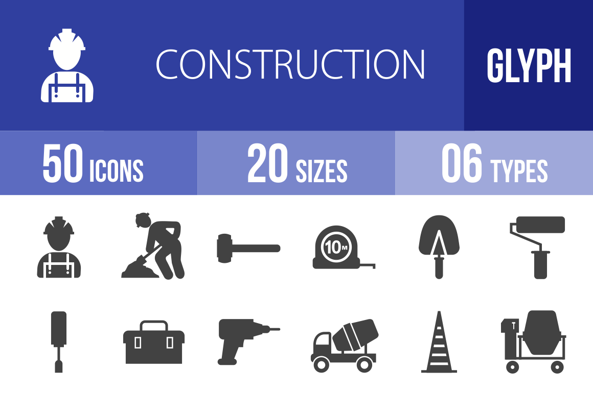 50 Construction Glyph Icons - Overview - IconBunny