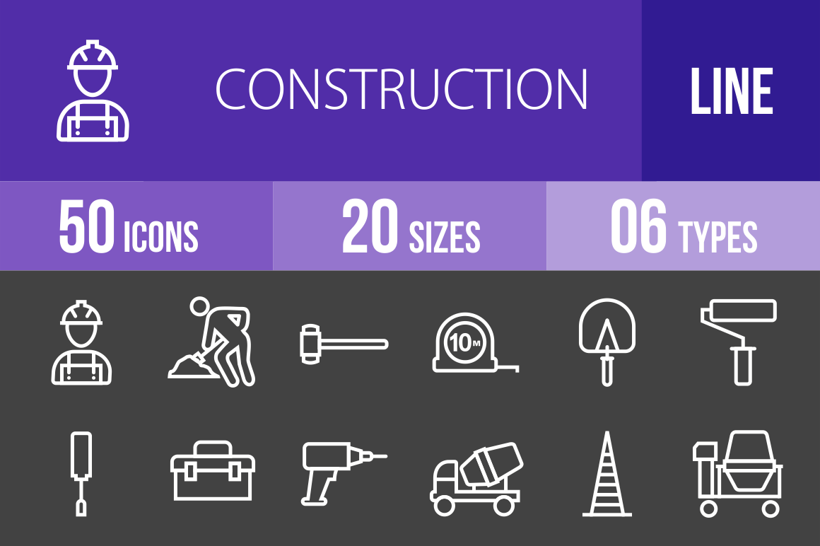 50 Construction Line Inverted Icons - Overview - IconBunny