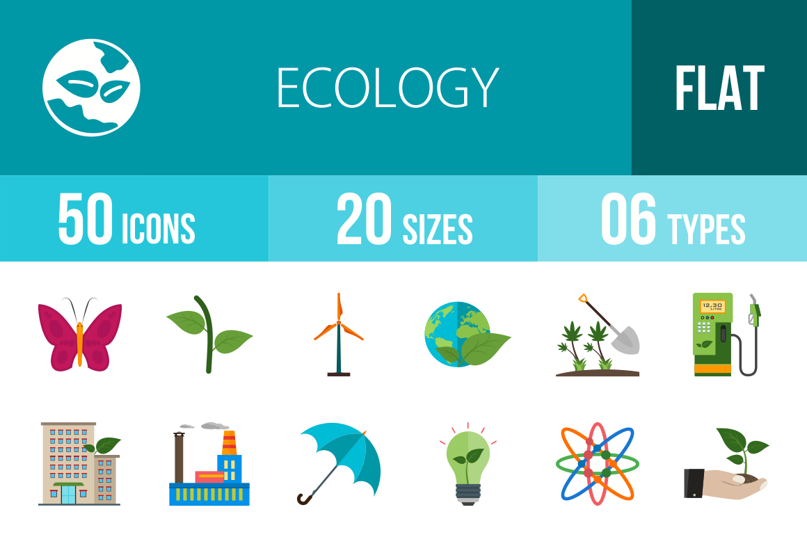 50 Ecology Flat Multicolor Icons - Overview - IconBunny