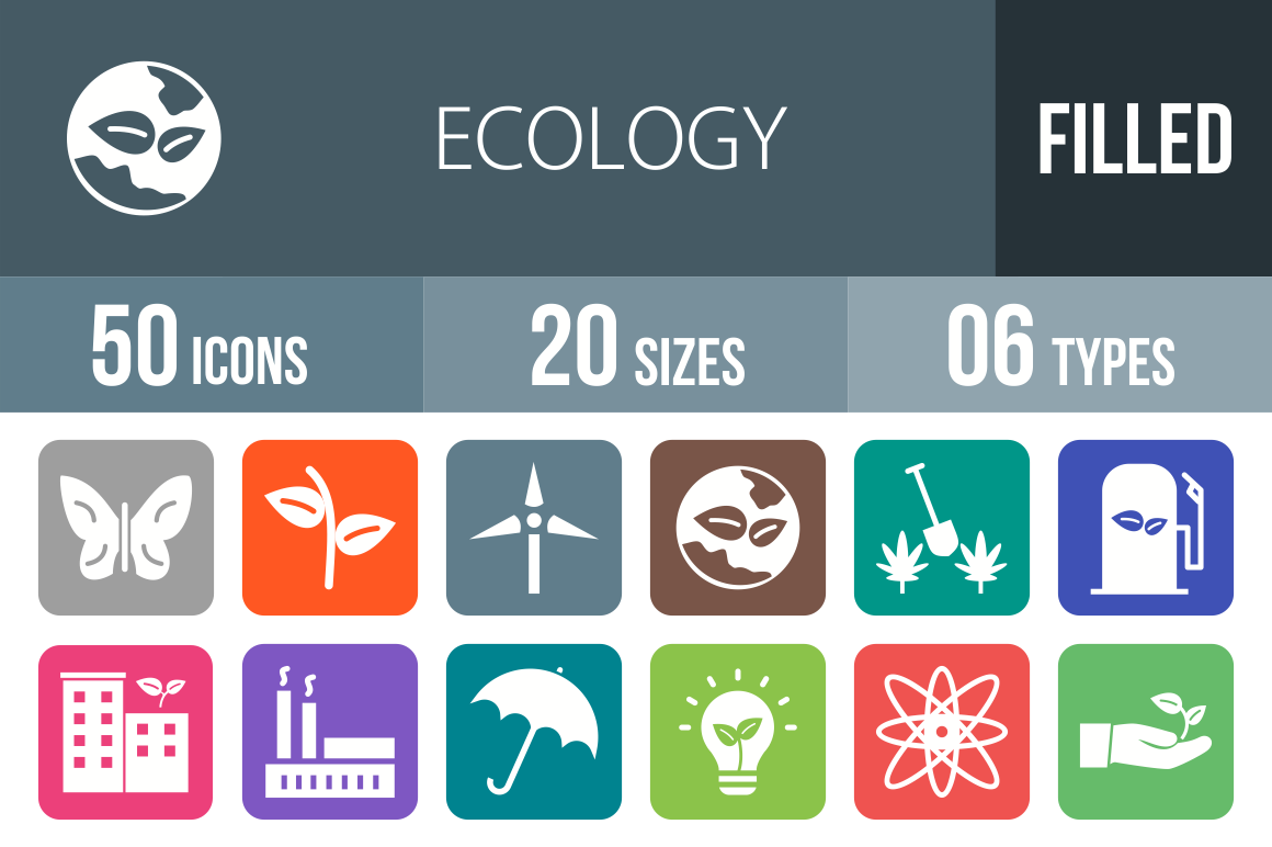 50 Ecology Flat Round Corner Icons - Overview - IconBunny