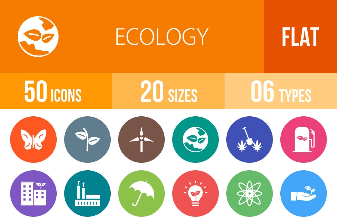 50 Ecology Flat Round Icons - Overview - IconBunny