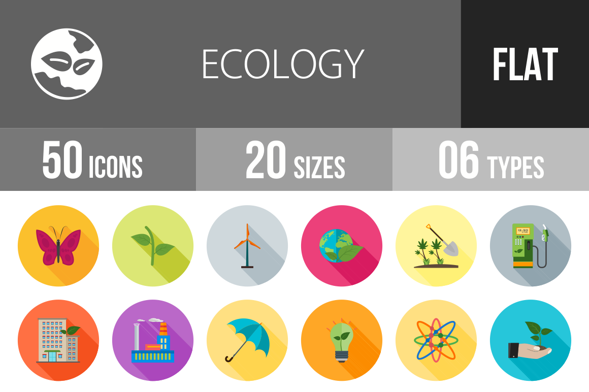 50 Ecology Flat Shadowed Icons - Overview - IconBunny