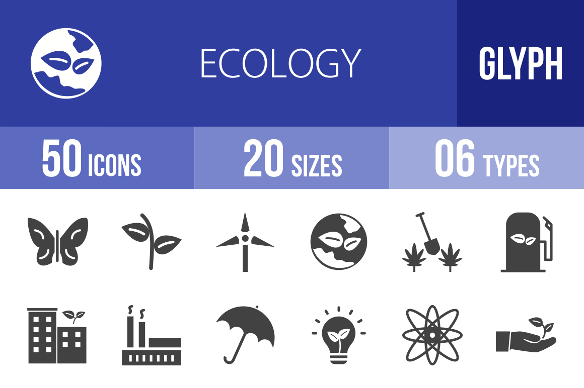 50 Ecology Glyph Icons - Overview - IconBunny