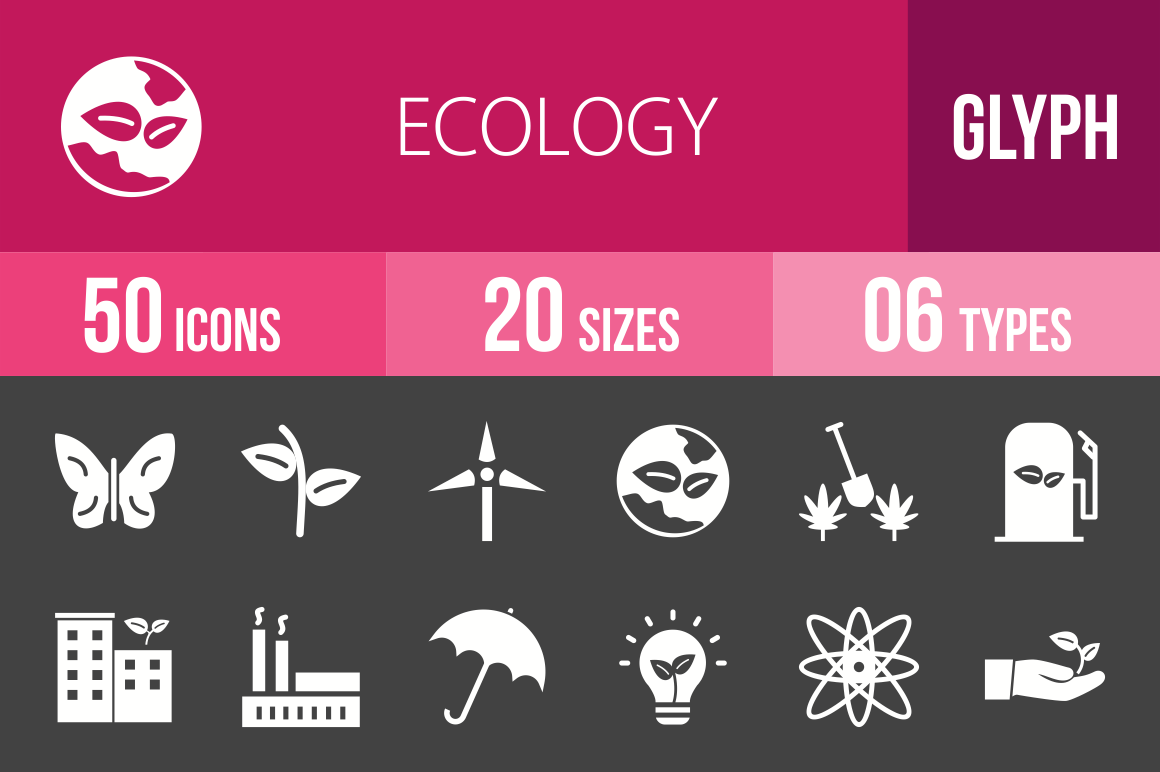 50 Ecology Glyph Inverted Icons - Overview - IconBunny