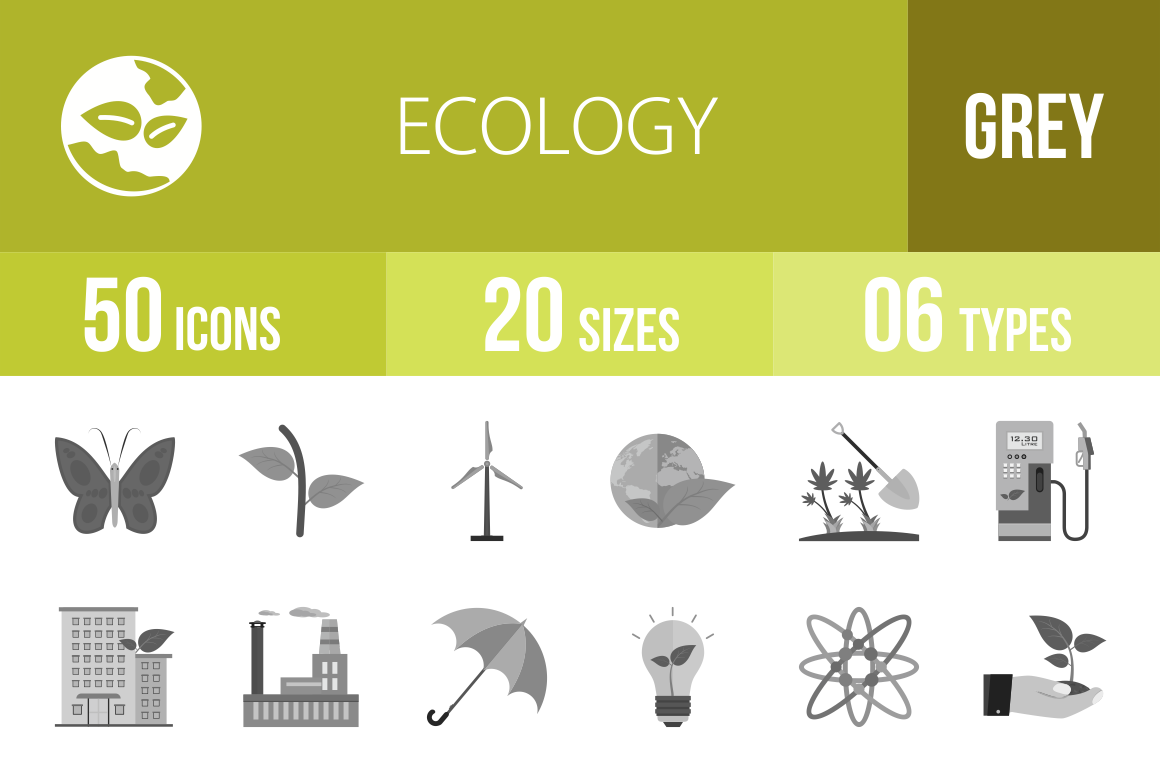 50 Ecology Greyscale Icons - Overview - IconBunny