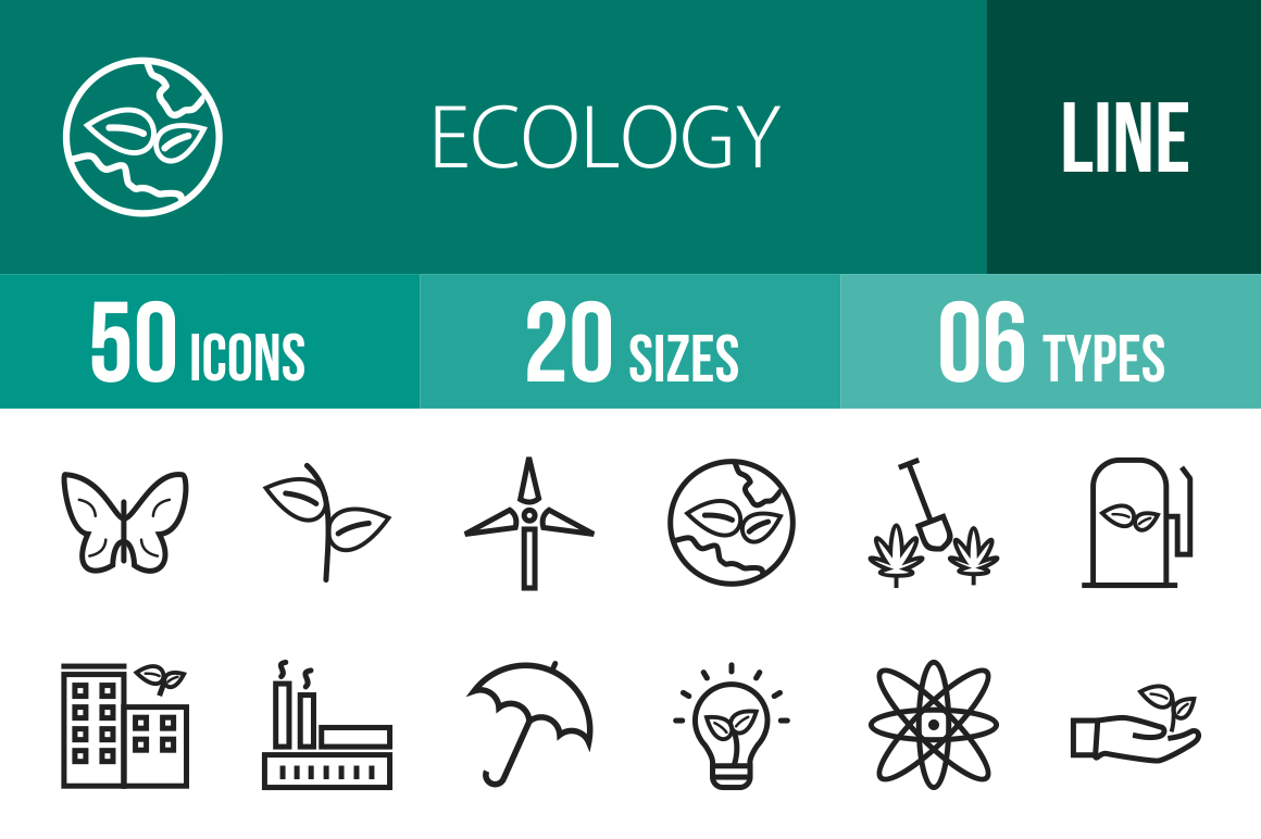 50 Ecology Line Icons - Overview - IconBunny