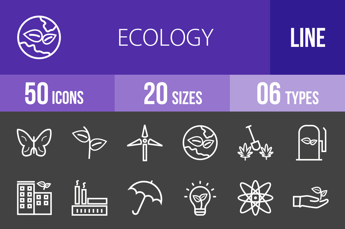 50 Ecology Line Inverted Icons - Overview - IconBunny