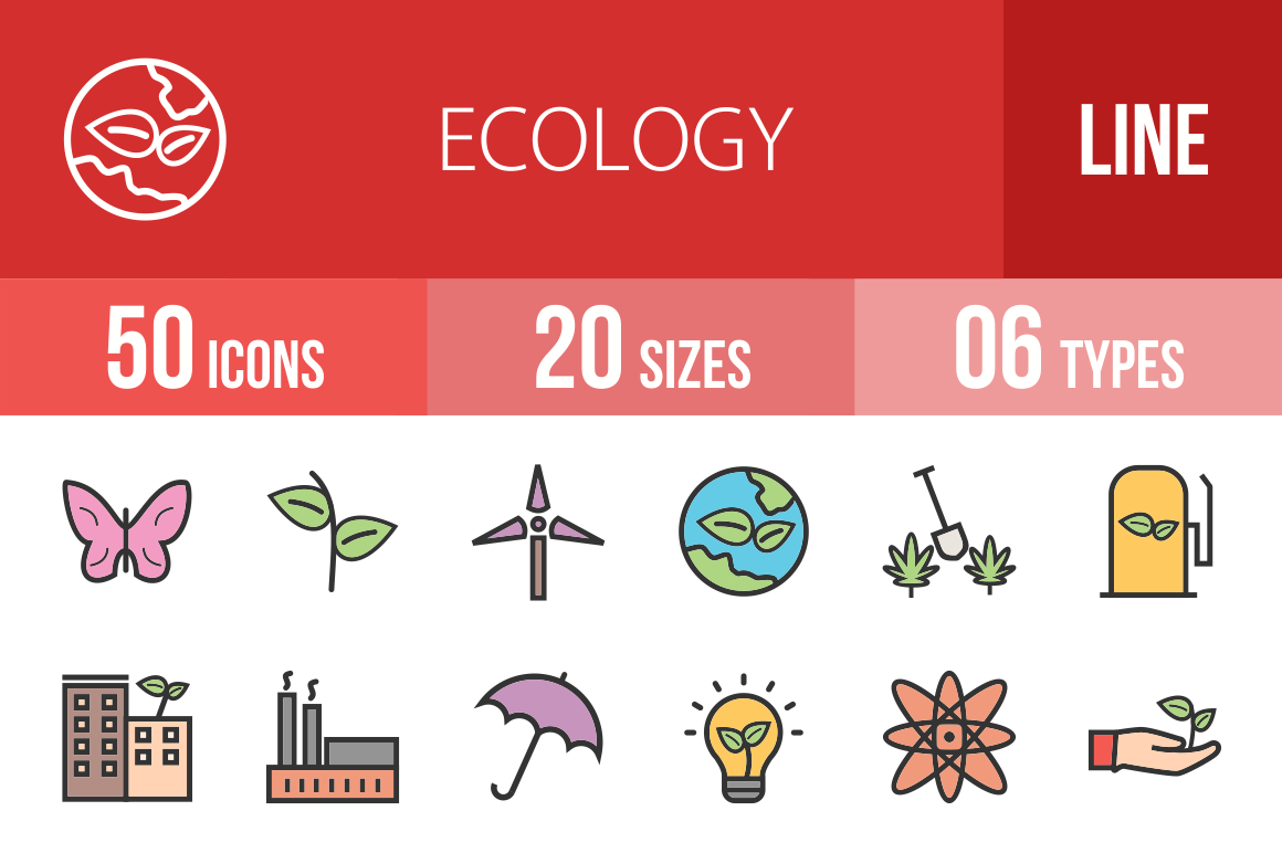 50 Ecology Line Multicolor Filled Icons - Overview - IconBunny