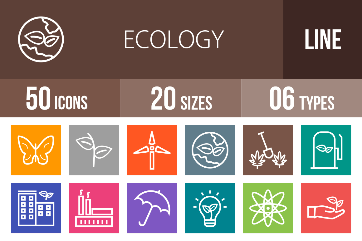 50 Ecology Line Multicolor B/G Icons - Overview - IconBunny