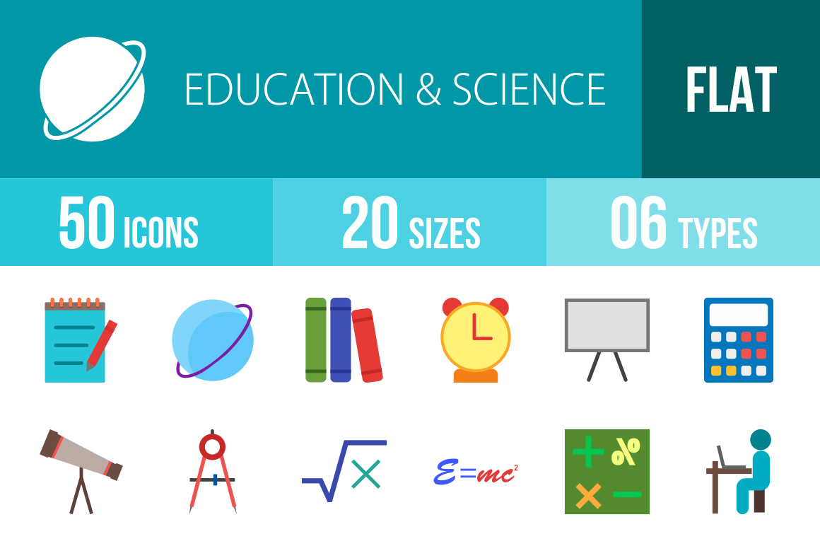50 Education & Science Flat Multicolor Icons - Overview - IconBunny