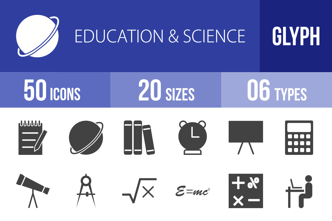 50 Education & Science Glyph Icons - Overview - IconBunny